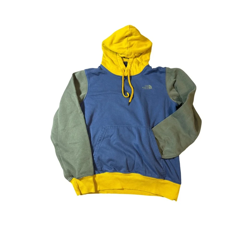 The North Face Colorblock Hoodie Pullover Men Small Yellow Green Blue Cotton